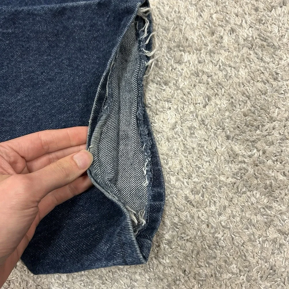 Vintage Levi's 517 Bootcut Jeans 38x27 Blue Indigo Denim Distressed Hems Mens